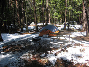 winter camping in a tent