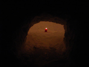 winter camping in a snow cave