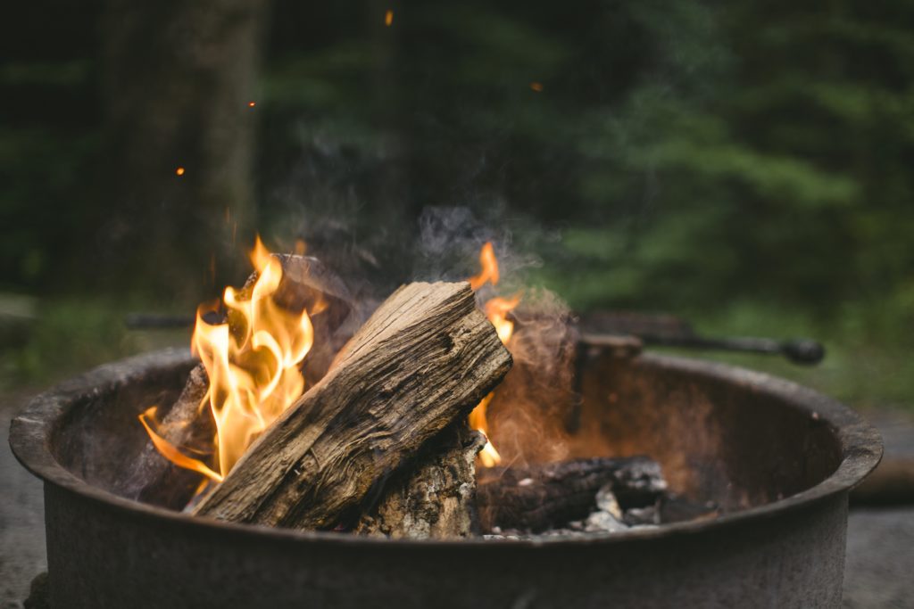 A campfire in a fire pit