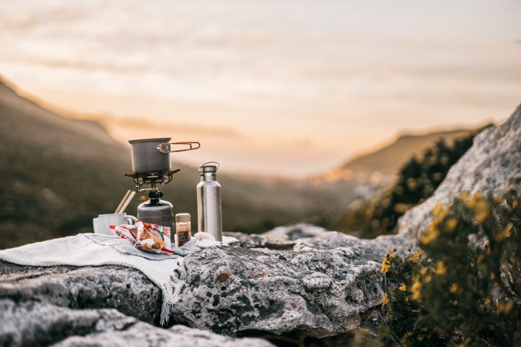 camping kitchen on rocks